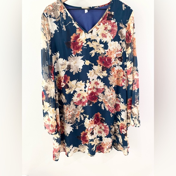 Pinkblush Navy Floral Chiffon Dress Size XL - Picture 4 of 6